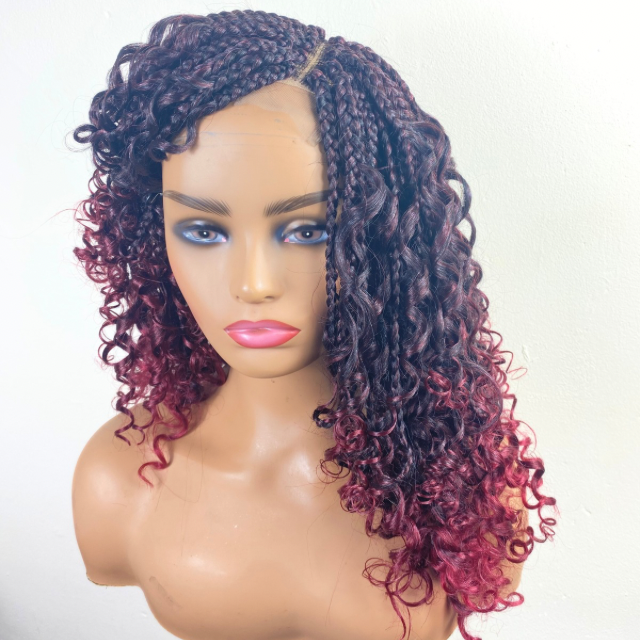 Goddess Box braid Wig T1B-BUG Boho Braided wigs Short Red wigs For Women