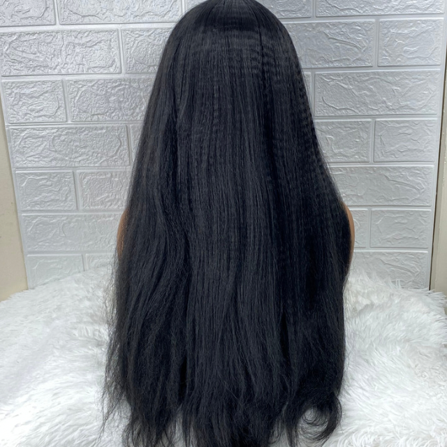 Long Lace Front Black Afro kinky Straight Wig, Middle Synthetic Fiber Black Wig