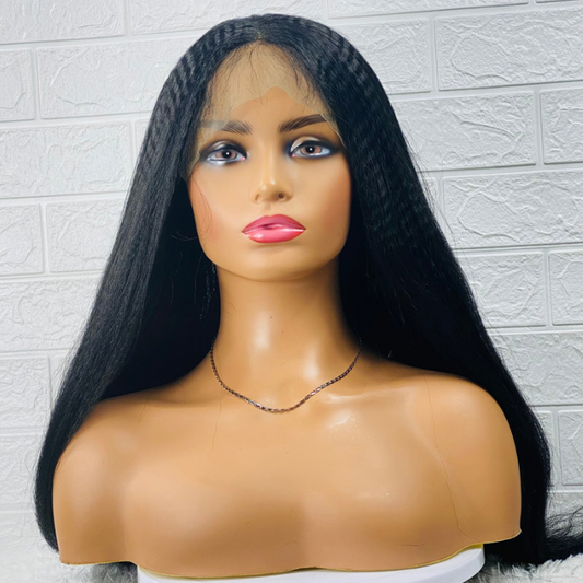 Long Lace Front Black Afro kinky Straight Wig, Middle Synthetic Fiber Black Wig