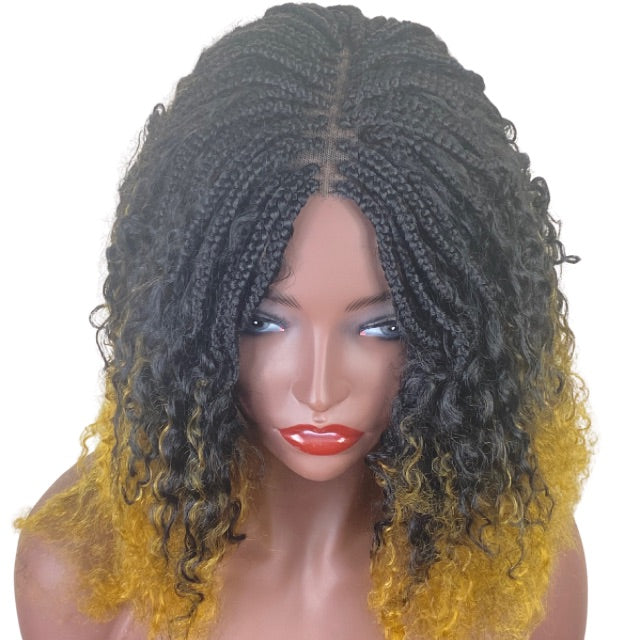 Boho Box braid Wig Goddess braids Afro curly human hair blend Short wig for Girls and Women
