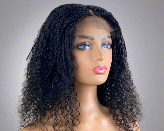 4C Edge Hairline Boho Braid wig Silicone Band Goddess Box braid Wig curly human hair blend Wigs Short Braided Wig For Women