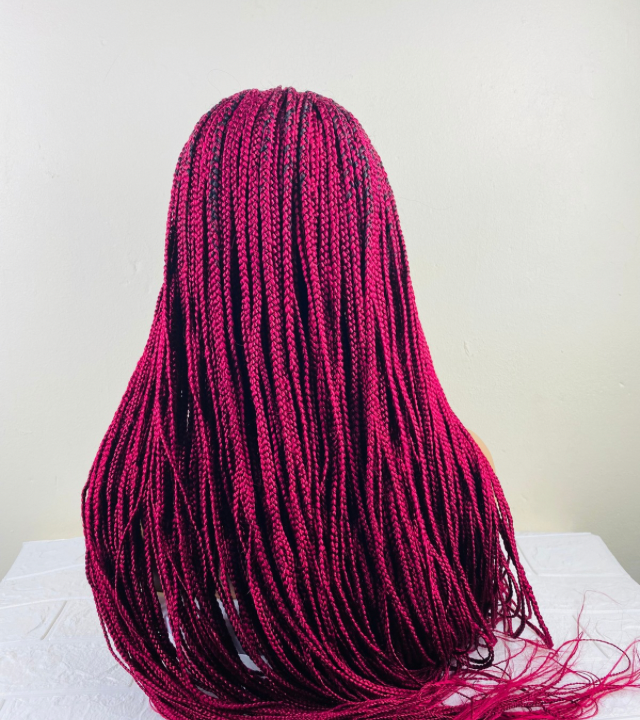 Long Knotless Braids Lace front Burgundy wigs