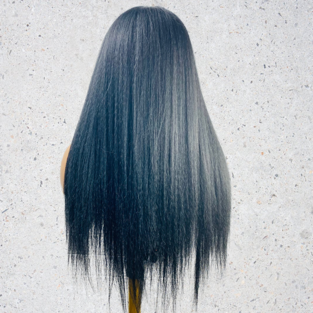 Hand Made Mongolian Kinky Straight Synthetic wig black long Lace wig