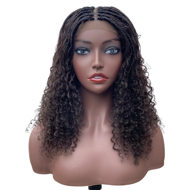 Human hair Goddess braid Wig Kinky Curls Short boho Braided Wigs For Women Brown Wigs