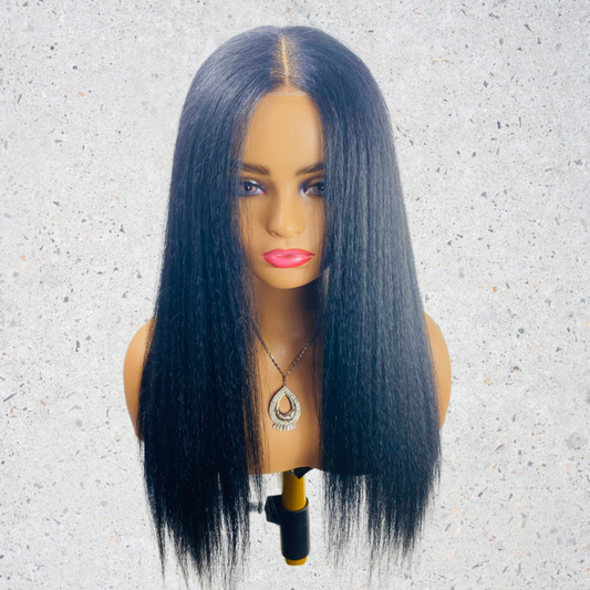 Hand Made Mongolian Kinky Straight Synthetic wig black long Lace wig