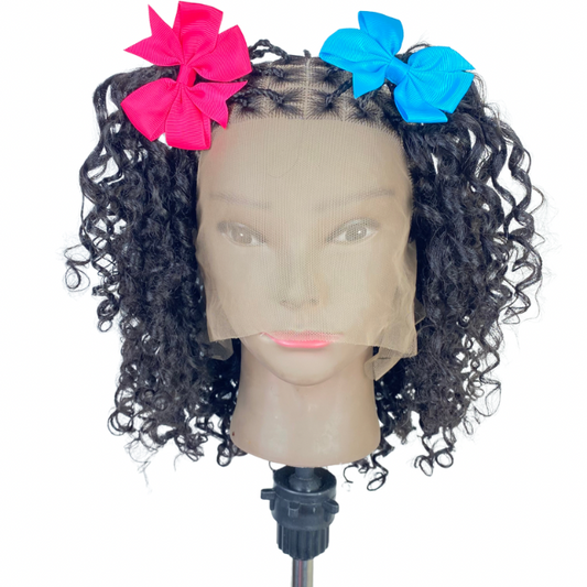 Mono Top Human hair mix wig Medical wigs for children Goddess braids Non slip wig for kids Alopecia wig for black girls Silicone wig