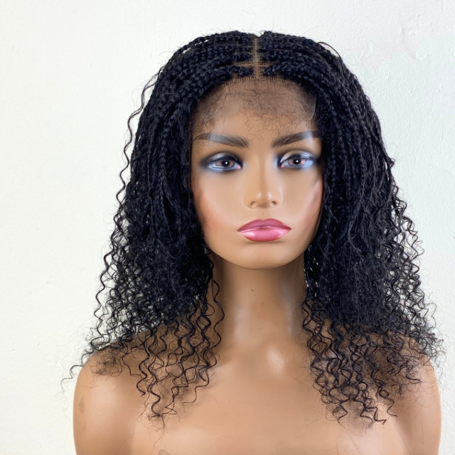 4C Edge Hairline Boho Braid wig Silicone Band Goddess Box braid Wig curly human hair blend Wigs Short Braided Wig For Women