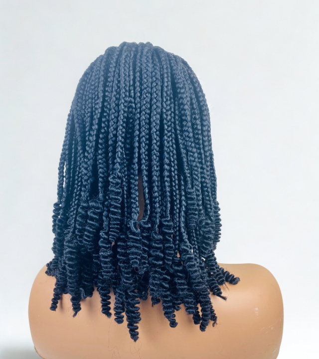 Short Knotless box braid wig for Ladies. Glue less Lace top wig for women