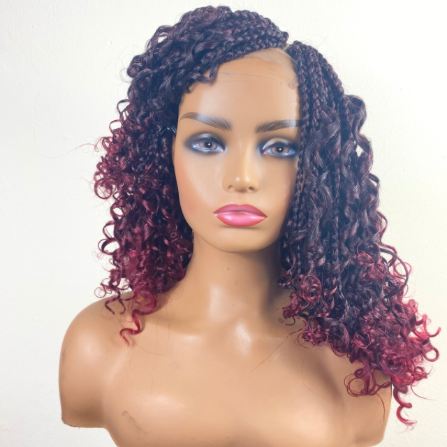 Goddess Box braid Wig T1B-BUG Boho Braided wigs Short Red wigs For Women