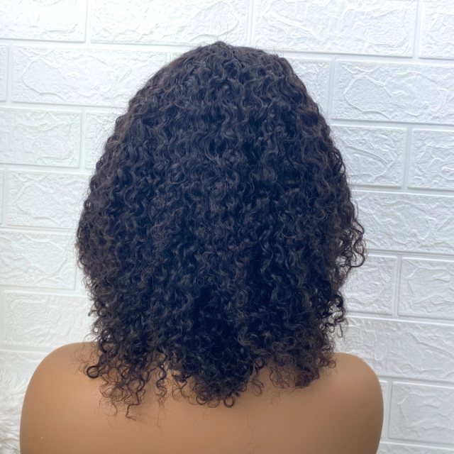 Afro kinky Curls Human Hair Wig, Mongolian  Curly Wig  4X4 Swiss Lace Short Wig