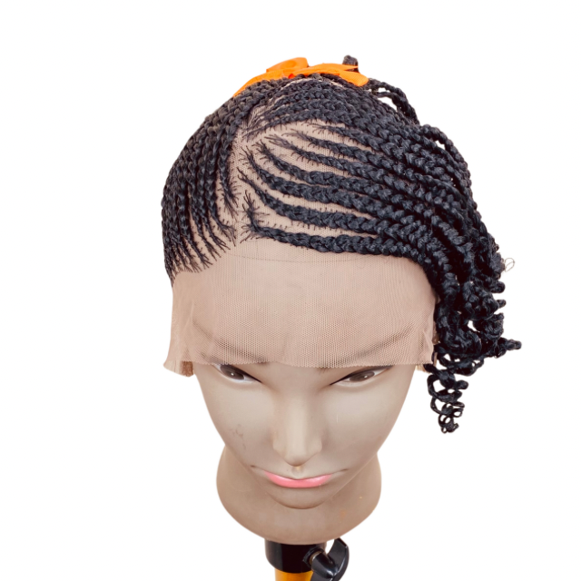 Kids full Lace Cornrow wigs children ponytail temporary hair replacement wig Black Girl Alopecia wig