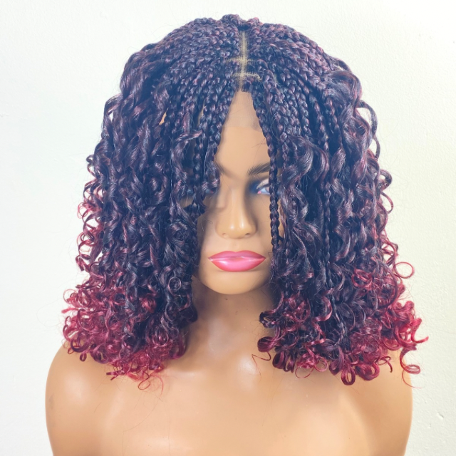 Goddess Box braid Wig T1B-BUG Boho Braided wigs Short Red wigs For Women