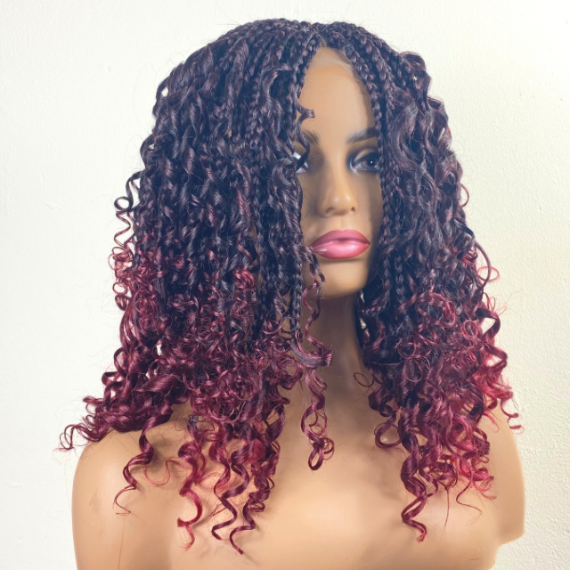 Goddess Box braid Wig T1B-BUG Boho Braided wigs Short Red wigs For Women