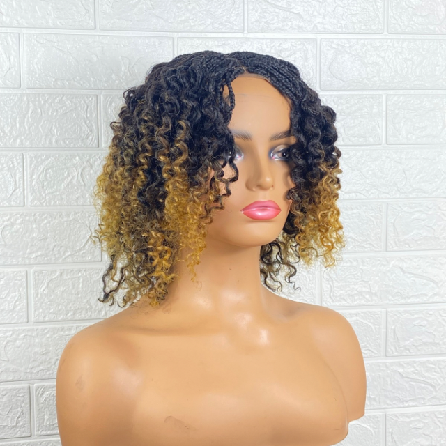 Afro Boho Box braid Wig Goddess braids Afro curly human hair blend Short wig for Girls and Women