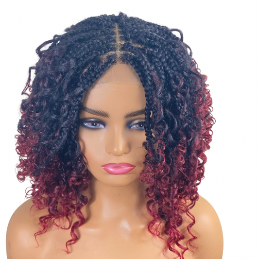 Goddess Box braid Wig T1B-BUG Boho Braided wigs Short Red wigs For Women