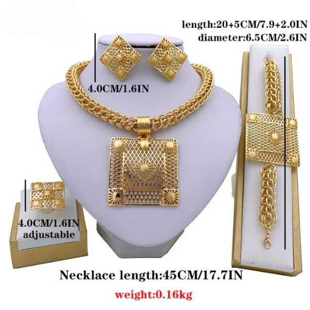 Gold Color African Jewellery Set  For Women Wedding Bracelet Earrings Luxury Set