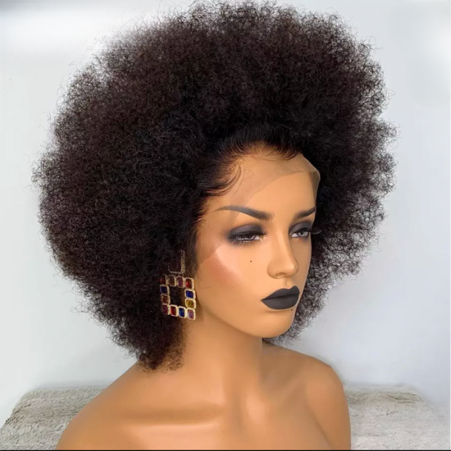 Mongolian Afro Kinky Human Hair Wig, 13x2 Lace Frontal Remy Wig 150%