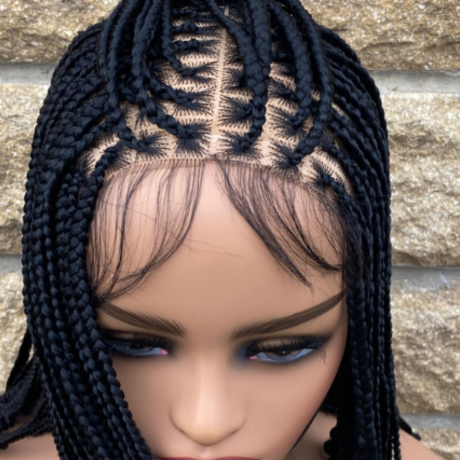 Short Knotless box braid wig for Ladies. Glue less Lace top wig for women