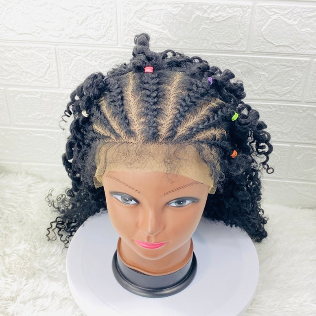 Children Lace Front Kinky Curly Braided Wig Human Hair Blend wig for kids Alopecia wig for girls Transparent 13x4 lace frontal cosplay costume wig