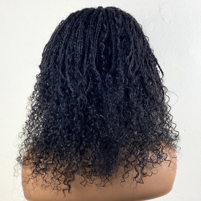 4C Edge Hairline Boho Braid wig Silicone Band Goddess Box braid Wig curly human hair blend Wigs Short Braided Wig For Women