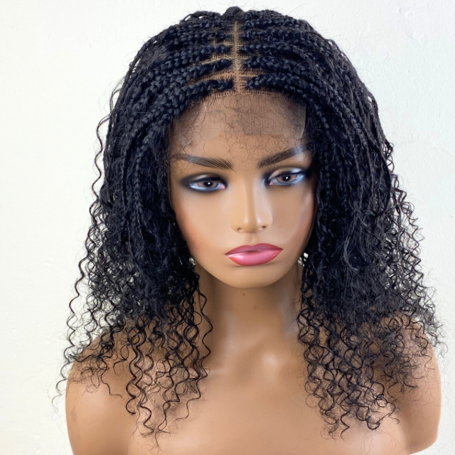 4C Edge Hairline Boho Braid wig Silicone Band Goddess Box braid Wig curly human hair blend Wigs Short Braided Wig For Women