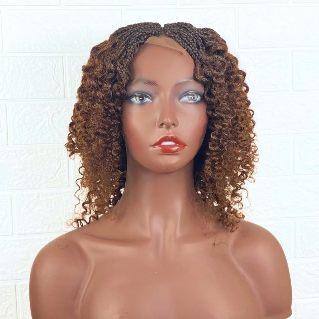 Afro Boho Box braid Wig Goddess braids Afro curly human hair blend Short wig for Girls and Women