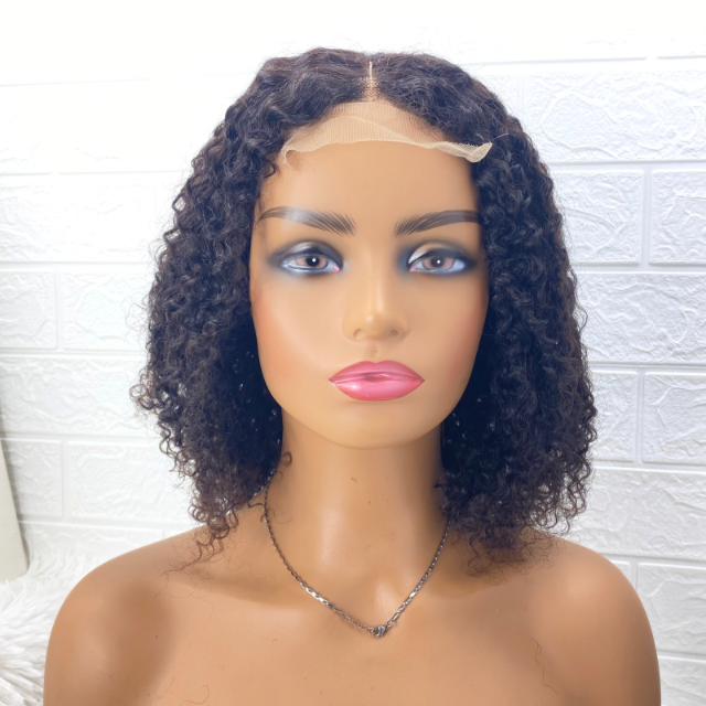 Afro kinky Curls Human Hair Wig, Mongolian  Curly Wig  4X4 Swiss Lace Short Wig
