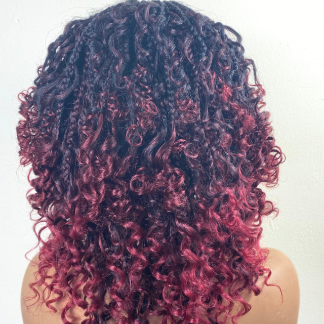 Goddess Box braid Wig T1B-BUG Boho Braided wigs Short Red wigs For Women