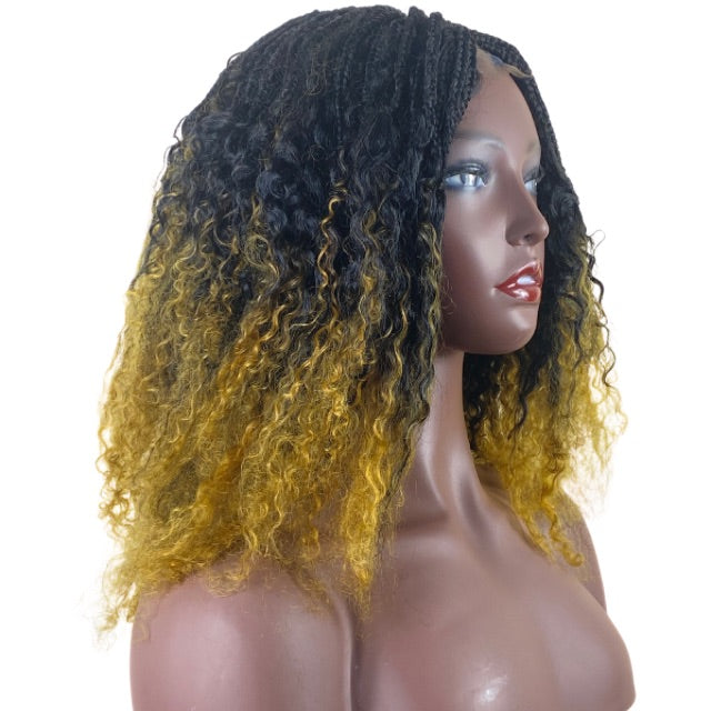 Boho Box braid Wig Goddess braids Afro curly human hair blend Short wig for Girls and Women