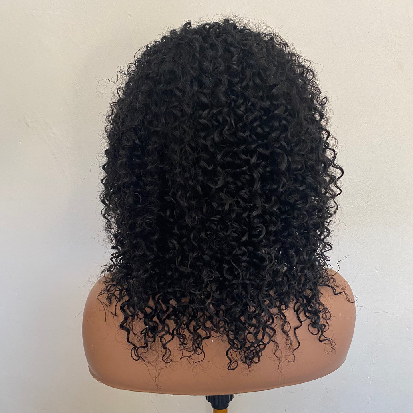 Human Hair Blend Kinky Curly Wig Black Short Wigs 4x1 Closure