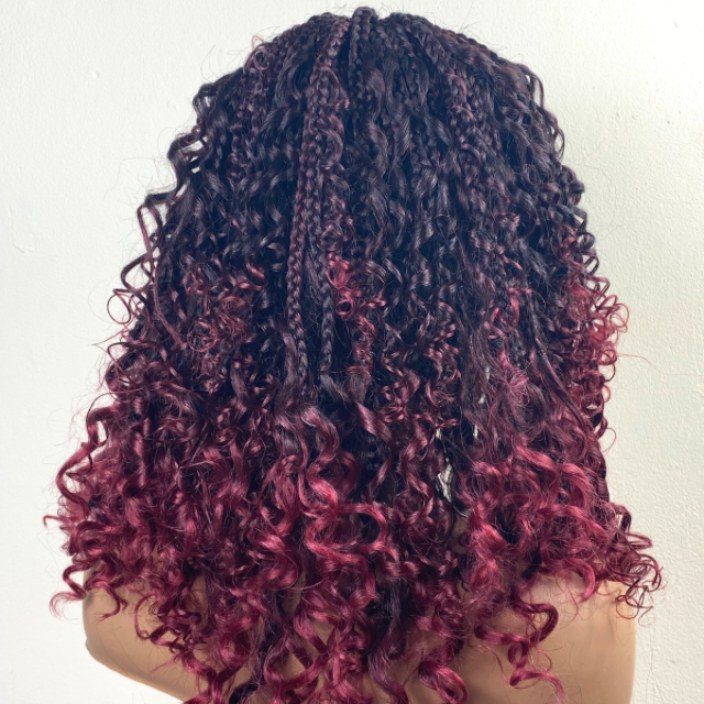 Goddess Box braid Wig T1B-BUG Boho Braided wigs Short Red wigs For Women