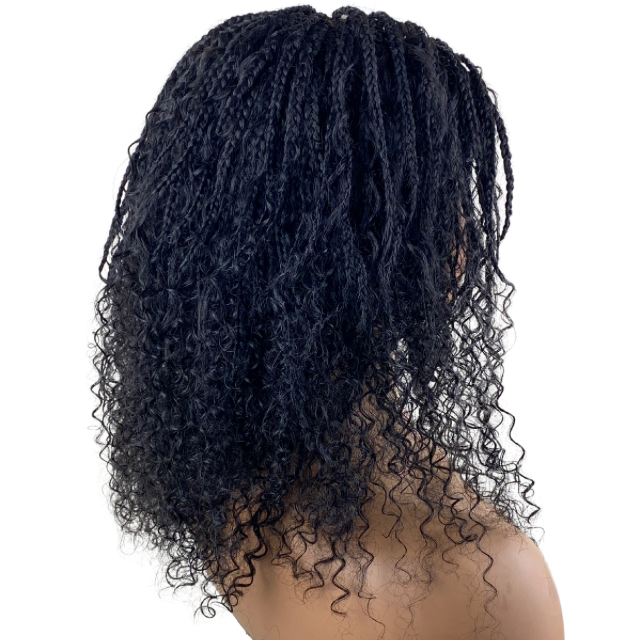 4C Edge Hairline Boho Braid wig Silicone Band Goddess Box braid Wig curly human hair blend Wigs Short Braided Wig For Women
