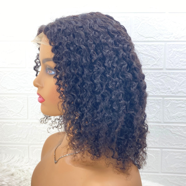 Afro kinky Curls Human Hair Wig, Mongolian  Curly Wig  4X4 Swiss Lace Short Wig