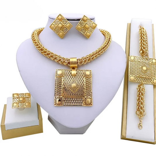 Gold Color African Jewellery Set  For Women Wedding Bracelet Earrings Luxury Set