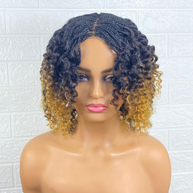 Afro Boho Box braid Wig Goddess braids Afro curly human hair blend Short wig for Girls and Women