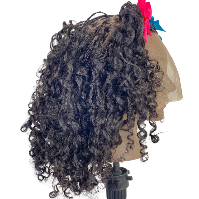 Mono Top Human hair mix wig Medical wigs for children Goddess braids Non slip wig for kids Alopecia wig for black girls Silicone wig