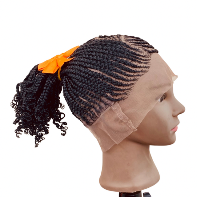 Kids full Lace Cornrow wigs children ponytail temporary hair replacement wig Black Girl Alopecia wig