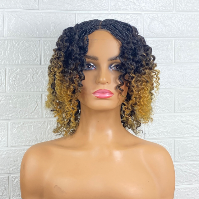 Afro Boho Box braid Wig Goddess braids Afro curly human hair blend Short wig for Girls and Women