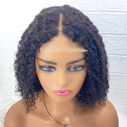 Afro kinky Curls Human Hair Wig, Mongolian  Curly Wig  4X4 Swiss Lace Short Wig