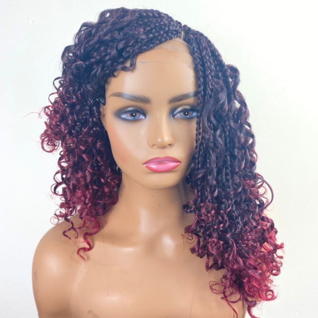 Goddess Box braid Wig T1B-BUG Boho Braided wigs Short Red wigs For Women
