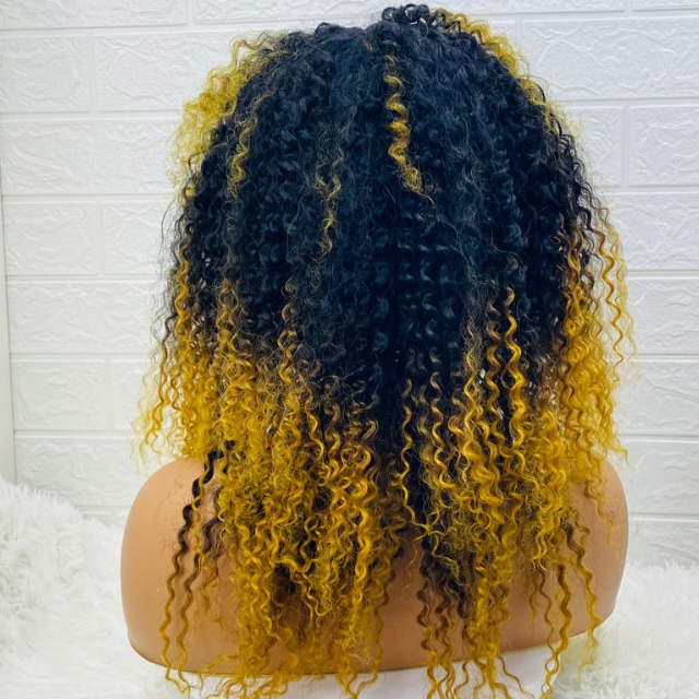 Tiwaoma Women  Afro Kinky Hair Wig, Ombré Lace Front T Part Human Hair Blend Wig