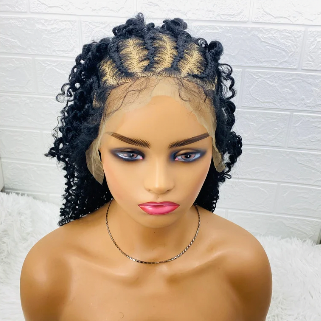 Afro kinky Curly Human Hair Blend Cornrow Braided Wig Frontal Half Braid Wigs