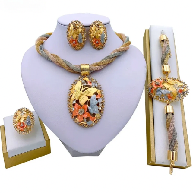 African necklace Dubai Gold Plated Jewelry For Women Wedding Bracelet Earrings