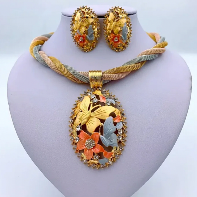 African necklace Dubai Gold Plated Jewelry For Women Wedding Bracelet Earrings