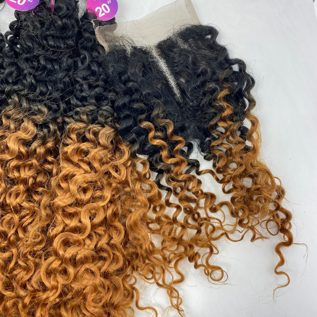 5 pcs Brazilian Jerry  hair bundle Soft synthetic Ombre weave weft 20"