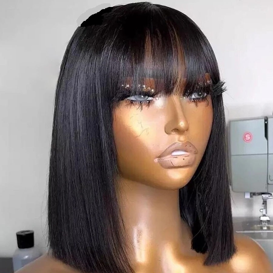 Short Bob Wig Bangs Straight Hair Brazilian Human Remy Full Machine Made Women