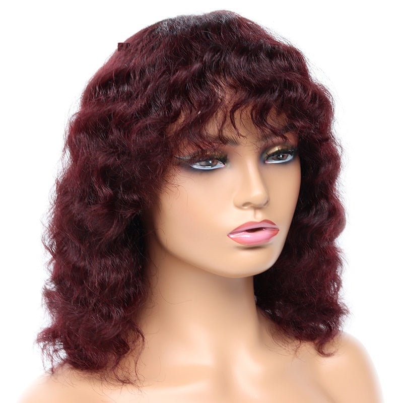 Short Human Hair Wigs Women Deep Wave Brazilian Bangs Glueless Full Machine Remy
