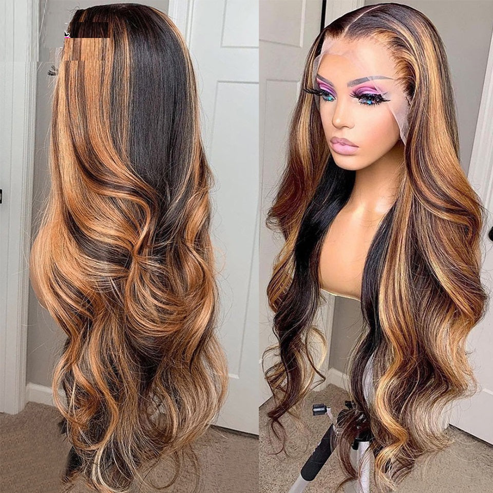 Highlight Wig Human Hair Body Wave HD Lace Frontal Brazilian Colored Honey Body