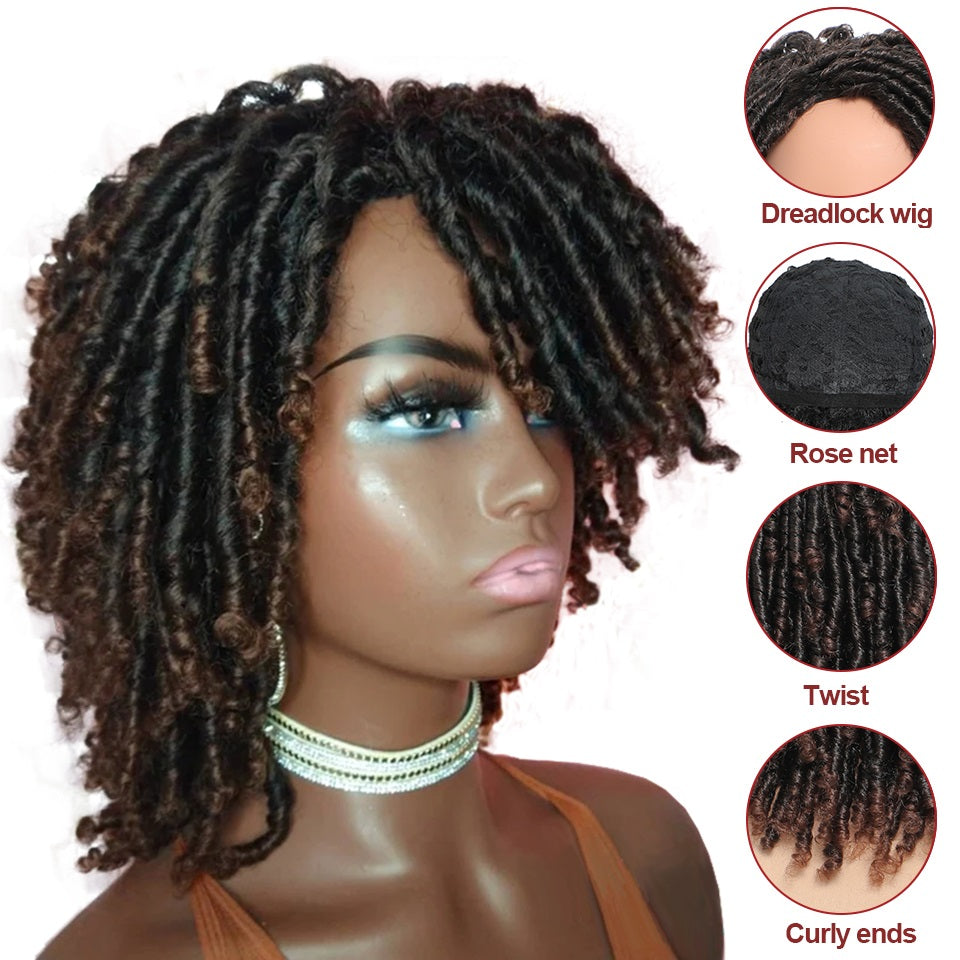 Braided Wigs Women Synthetic Ombre Dreadlock African Faux Crochet Twist Short