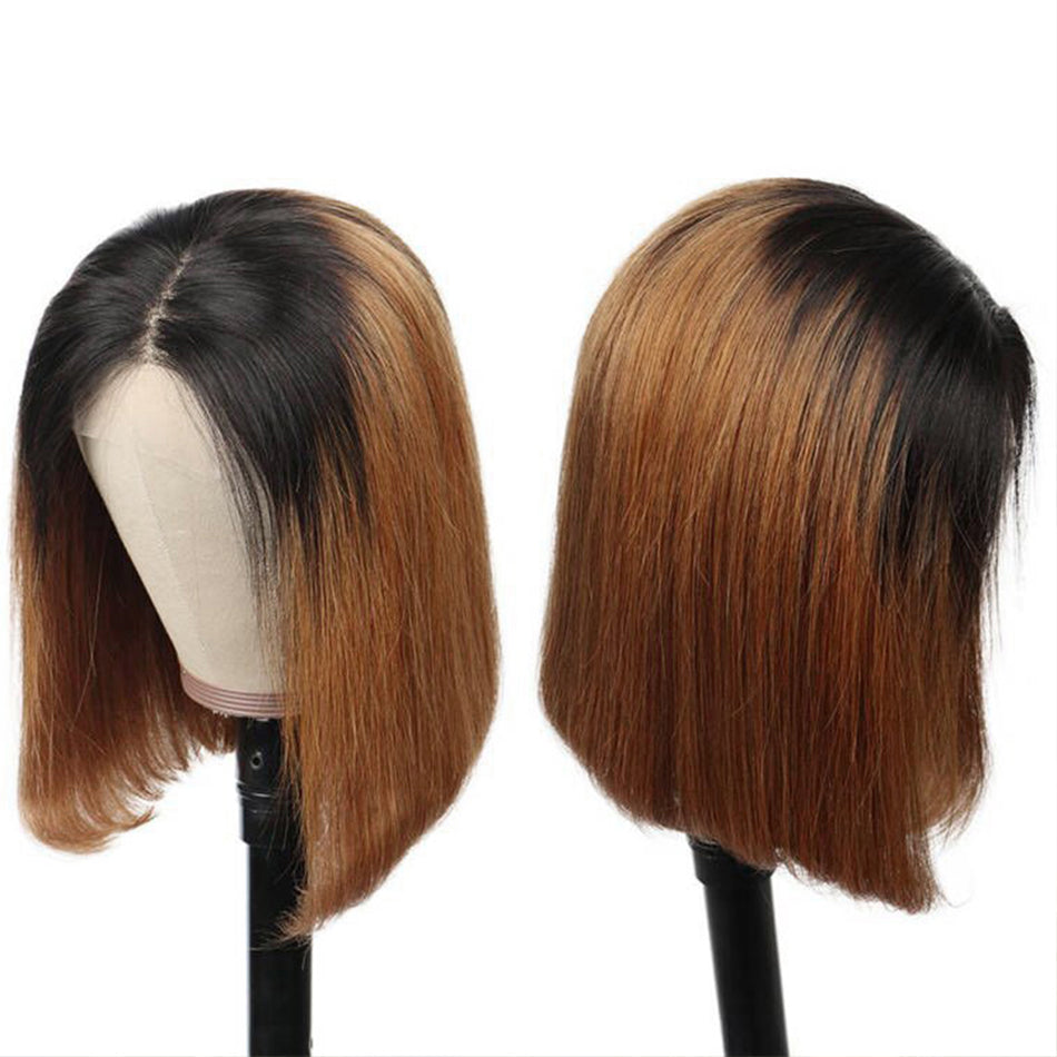 Short Bob Wig Lace Ombre Straight Highlight Frontal Remy Hair Closure Human New
